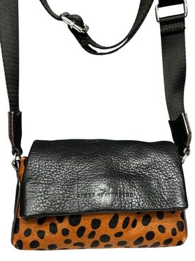 Aimee Kestenberg Black Leather Haircalf Mini Foldover Crossbody Bag